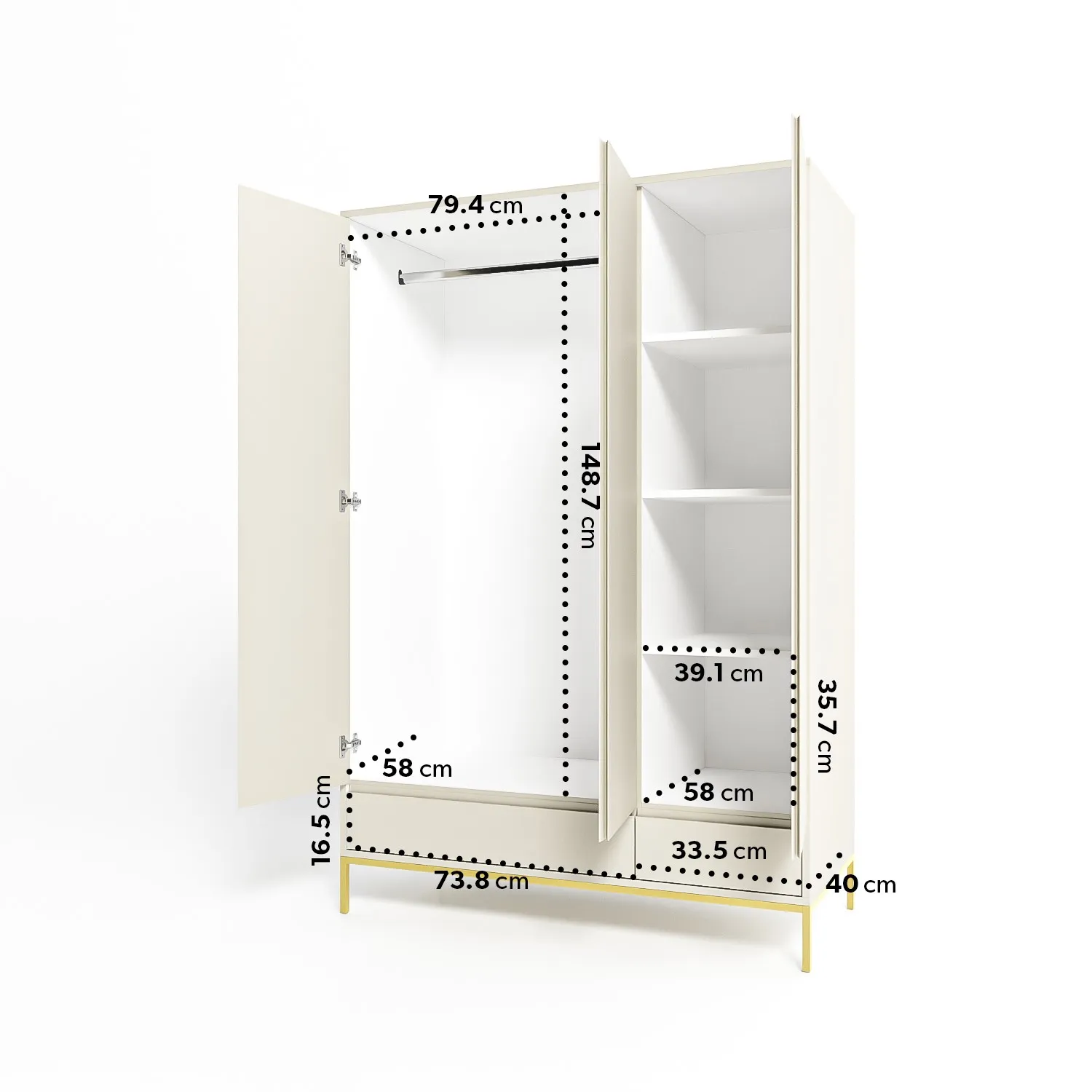 3-Door Wardrobe with Drawers - Grey, MDF