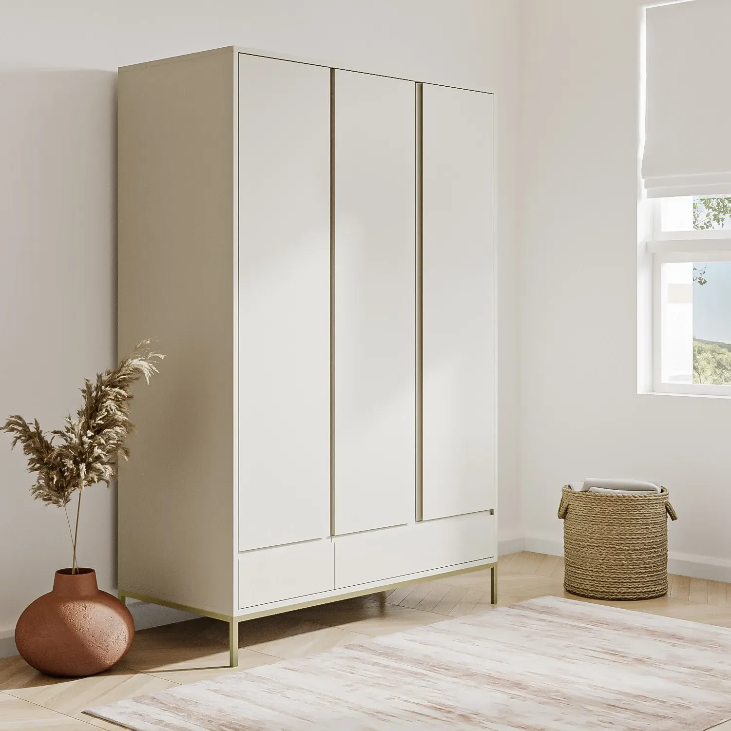 3-Door Wardrobe with Drawers - Grey, MDF image