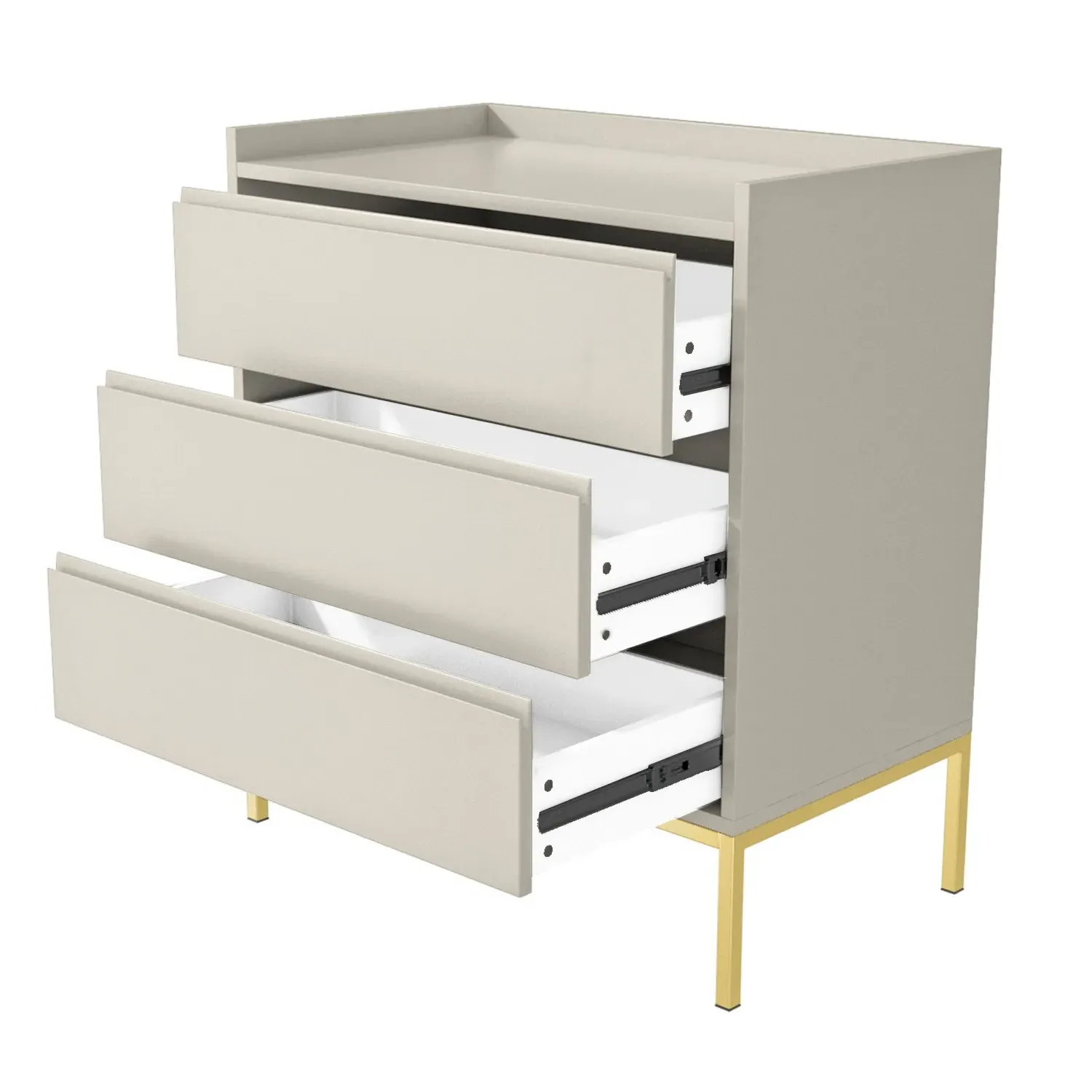 3-Drawer Chest with Gold Legs - Taupe, MDF