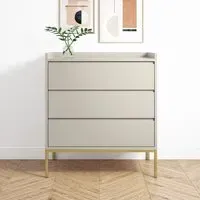 3-Drawer Chest with Gold Legs - Taupe, MDF