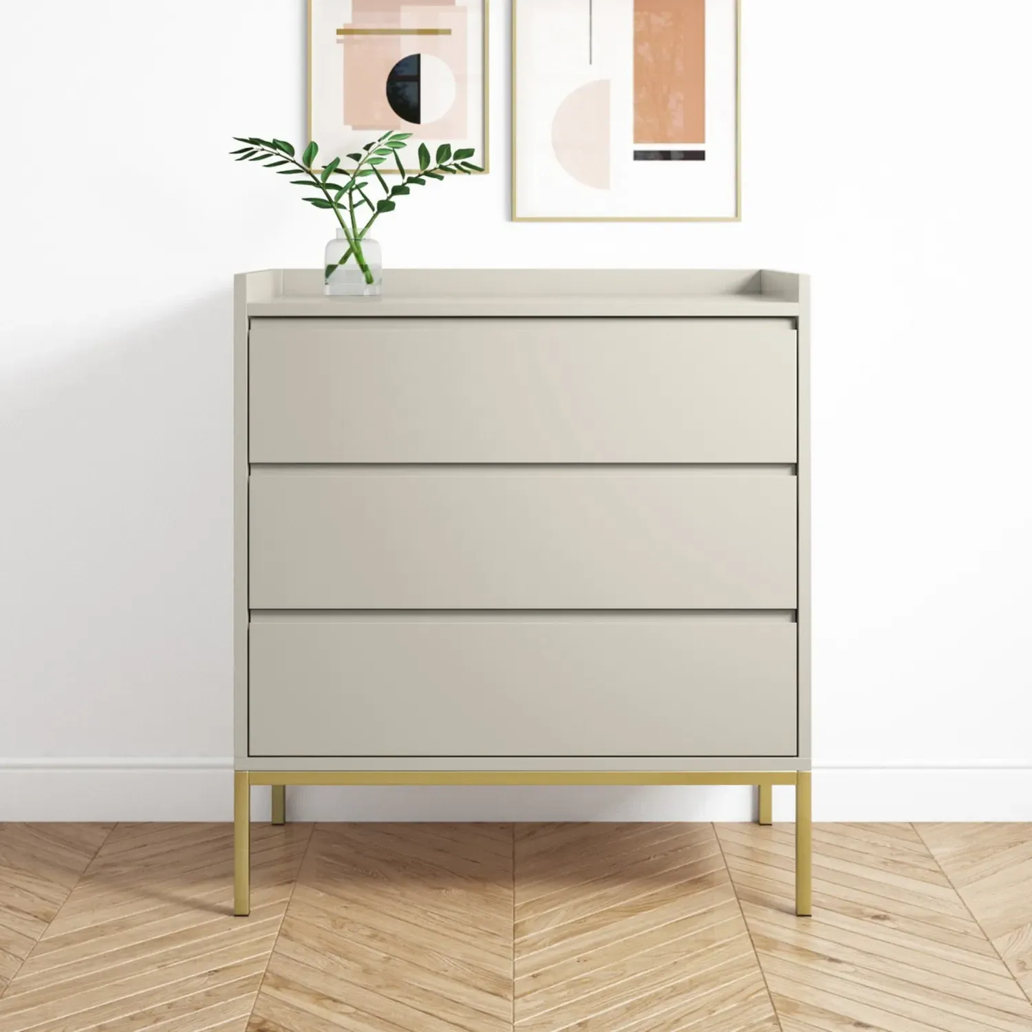 3-Drawer Chest with Gold Legs - Taupe, MDF image