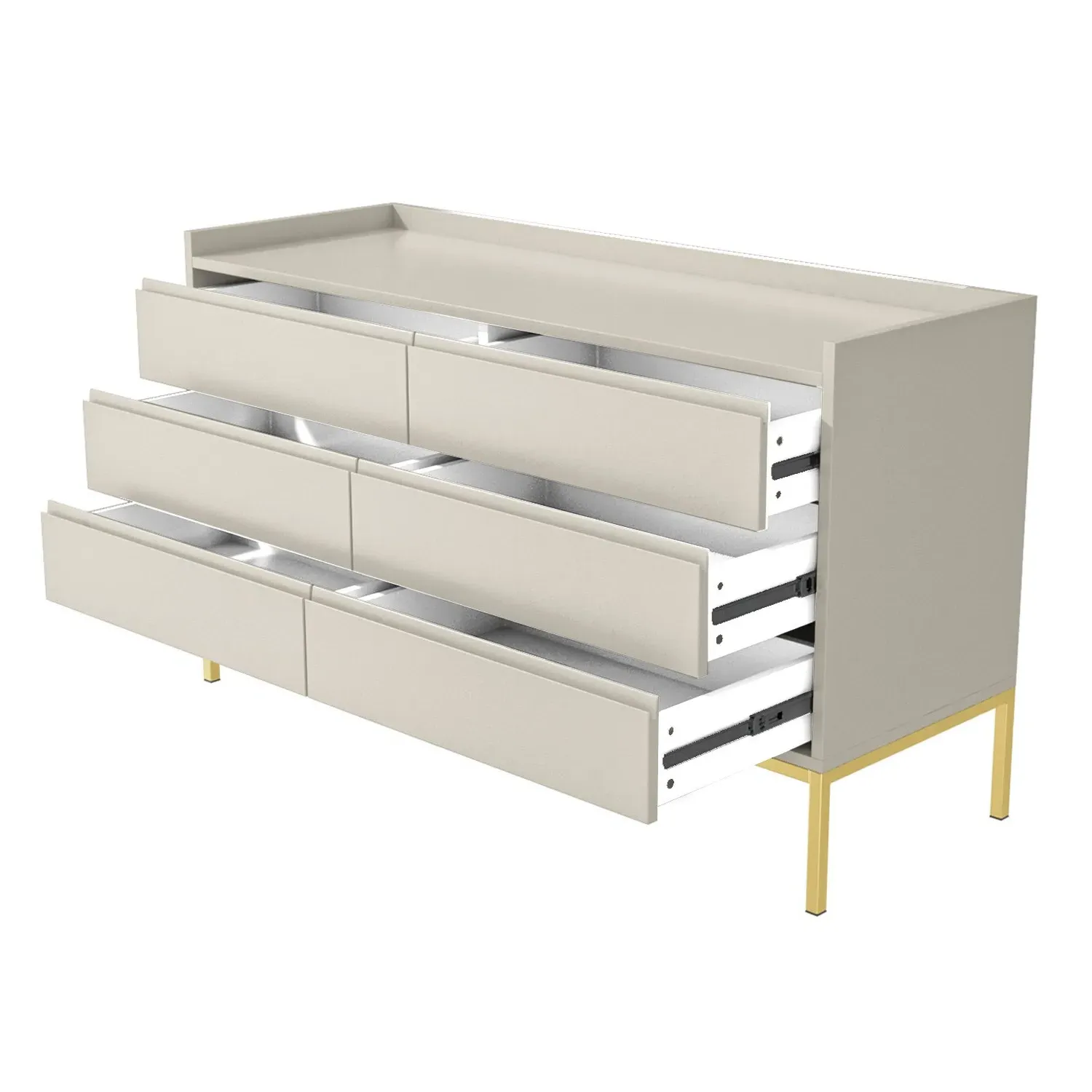 6-Drawer Wide Chest of Drawers - Taupe, MDF