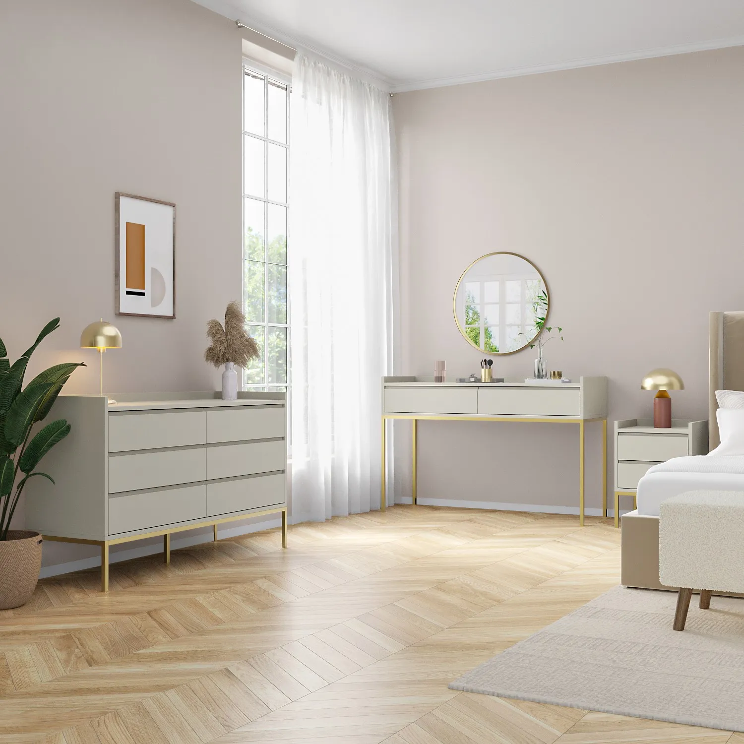 6-Drawer Wide Chest of Drawers - Taupe, MDF