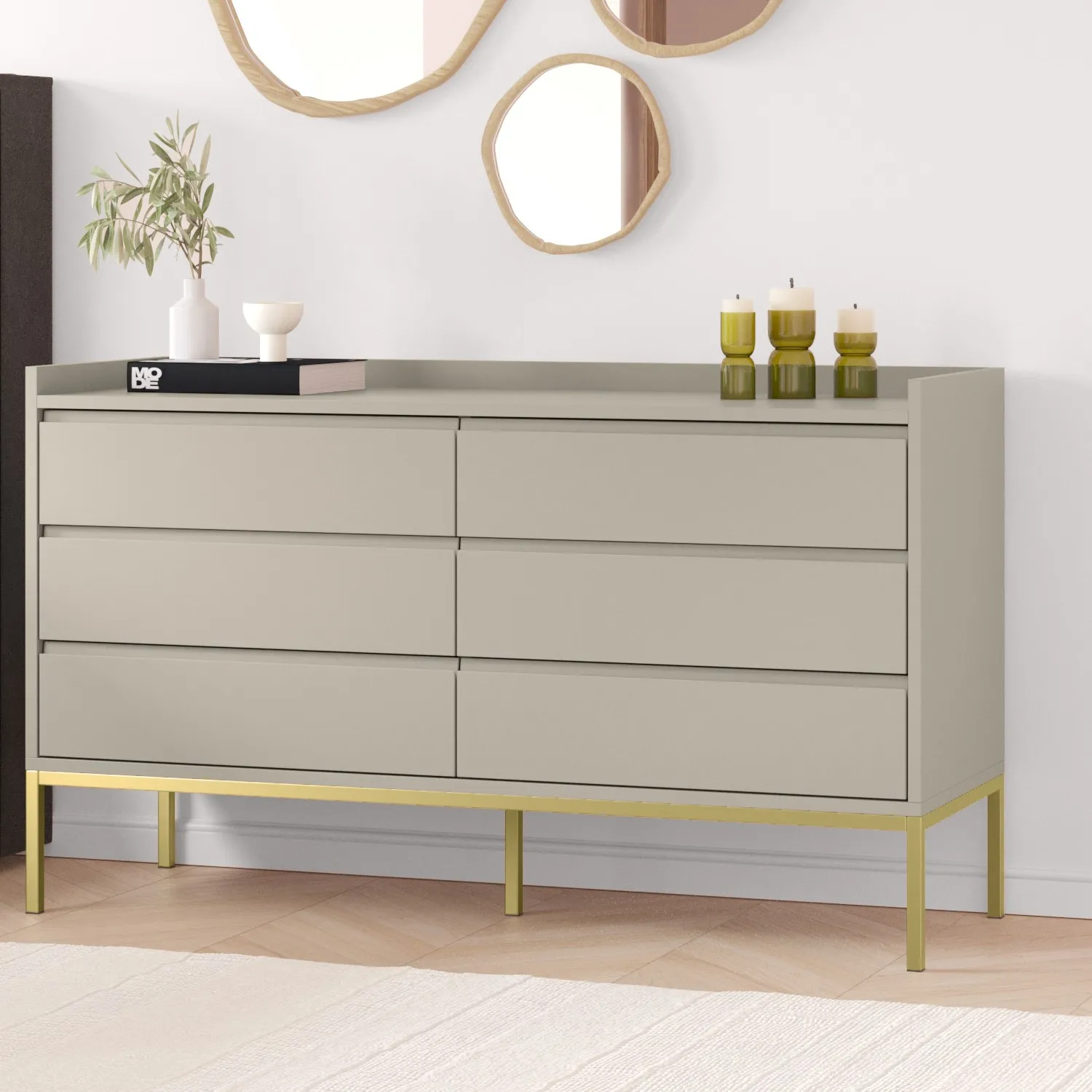 6-Drawer Wide Chest of Drawers - Taupe, MDF image