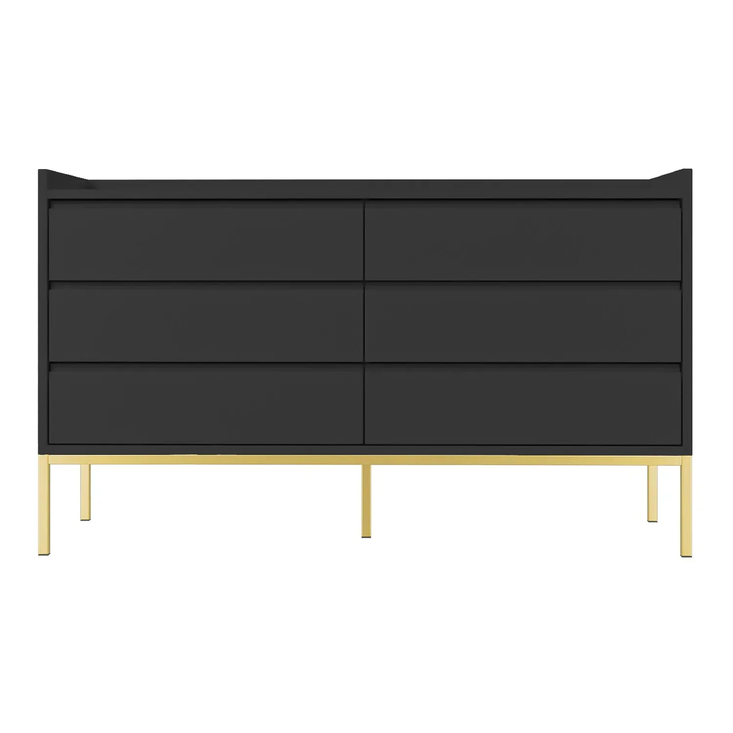 Wide 6-Drawer Chest with Gold Legs - Black, MDF