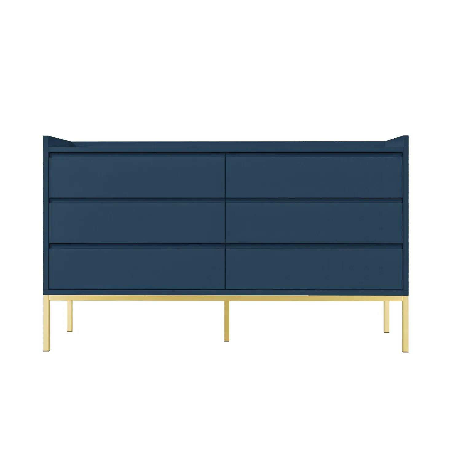 Wide 6-Drawer Chest with Gold Legs - Navy, MDF