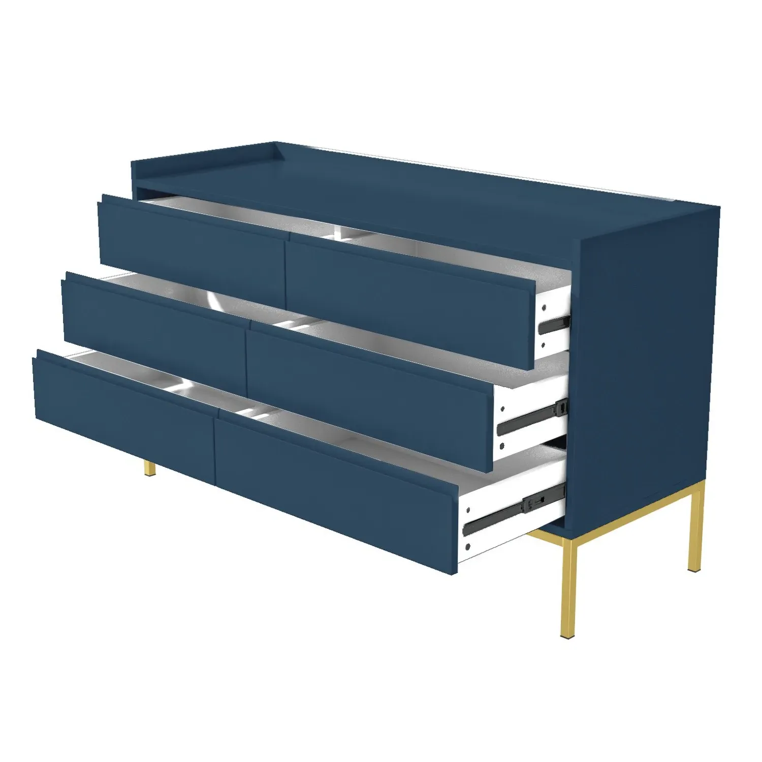 Wide 6-Drawer Chest with Gold Legs - Navy, MDF
