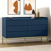Wide 6-Drawer Chest with Gold Legs - Navy, MDF