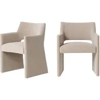 Set of 2 Dining Chairs with Armrests - Beige, Chenille