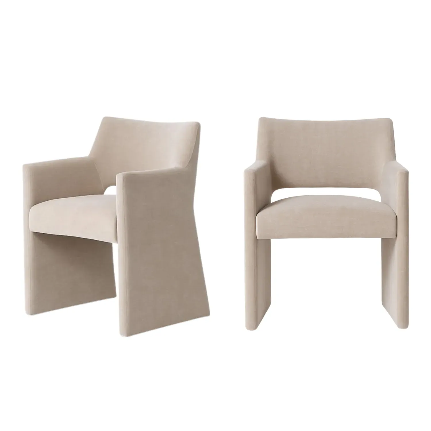 Set of 2 Dining Chairs with Armrests - Beige, Chenille image