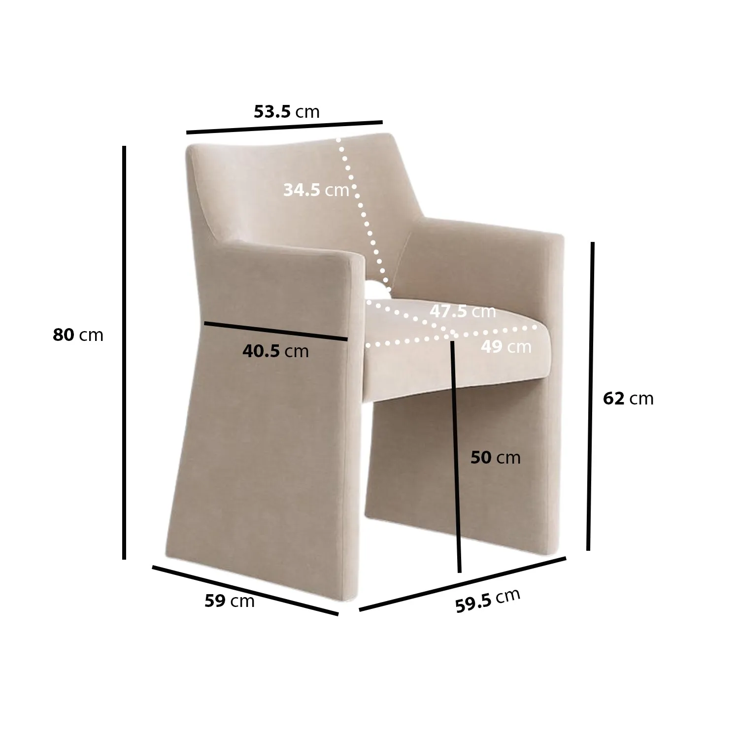 Set of 4 Dining Chairs with Armrests - Beige, Chenille