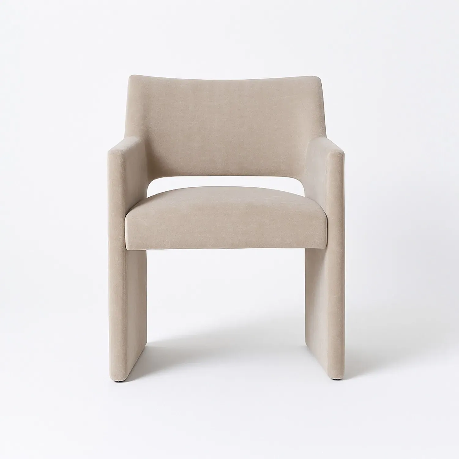 Set of 4 Dining Chairs with Armrests - Beige, Chenille