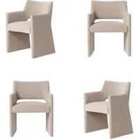 Set of 4 Dining Chairs with Armrests - Beige, Chenille