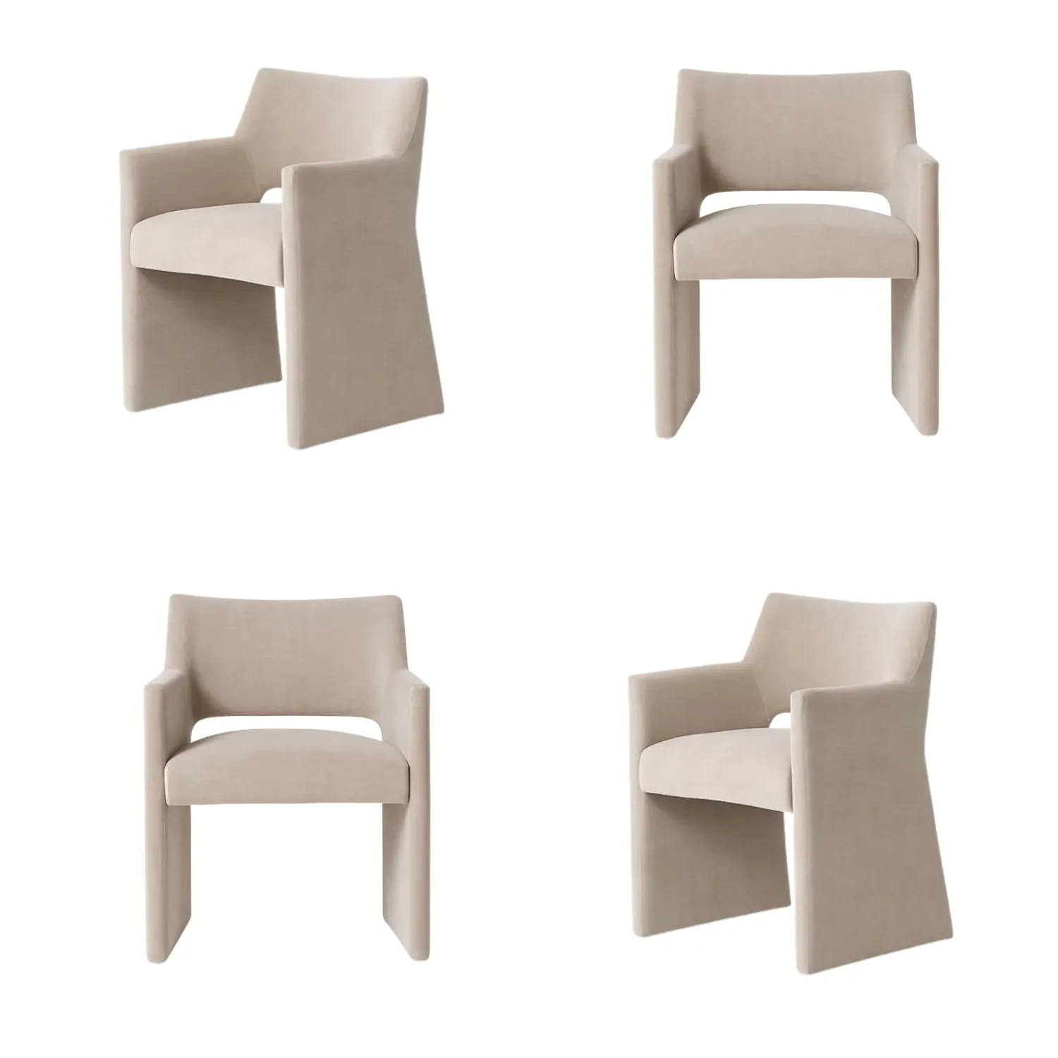 Set of 4 Dining Chairs with Armrests - Beige, Chenille