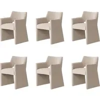 Set of 6 Dining Chairs with Armrests - Beige, Chenille