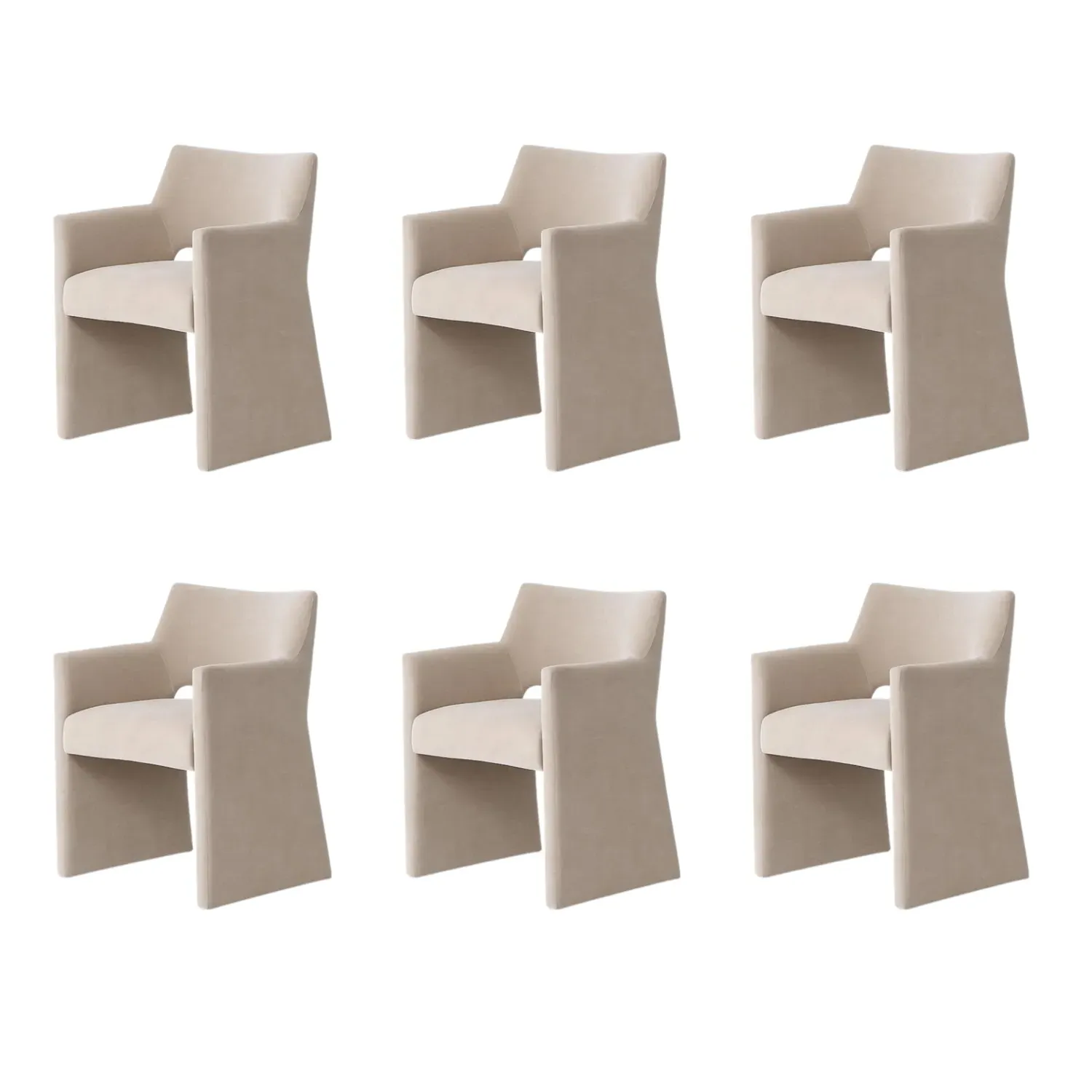 Set of 6 Dining Chairs with Armrests - Beige, Chenille