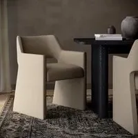 Upholstered Dining Chair with Arms - Beige, Chenille