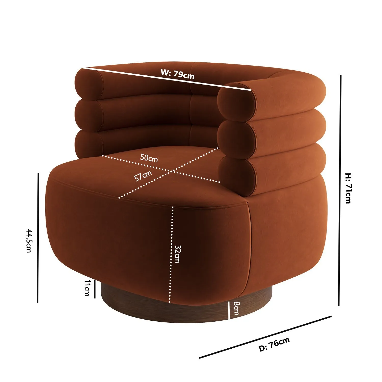 Swivel Accent Chair with 360° Rotation - Orange, Velvet