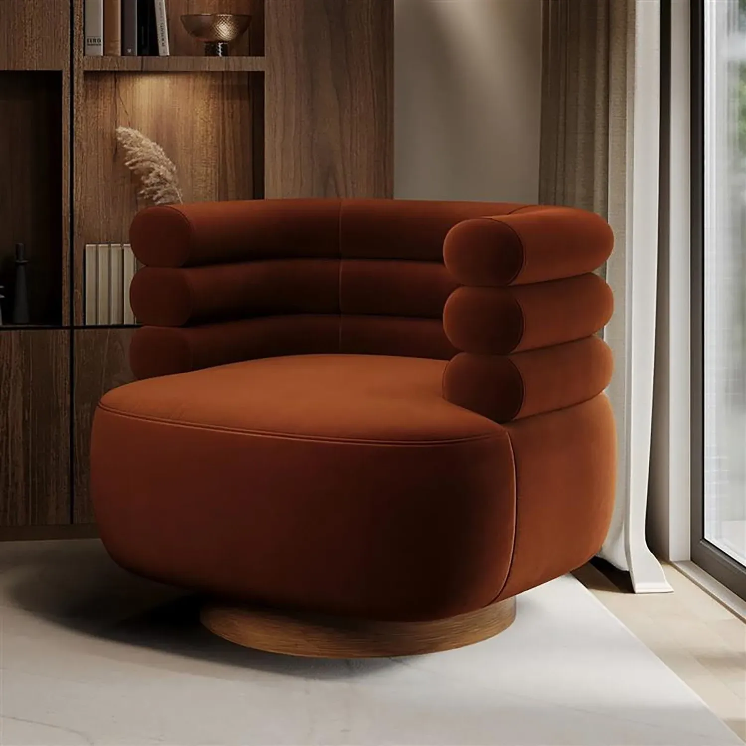 Swivel Accent Chair with 360° Rotation - Orange, Velvet image