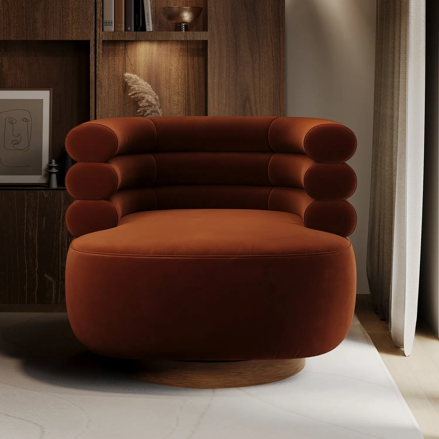 Swivel Nursing Chair with 360° Rotation - Orange, Velvet