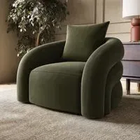 Curved Armchair with Cushion - Green, Velvet