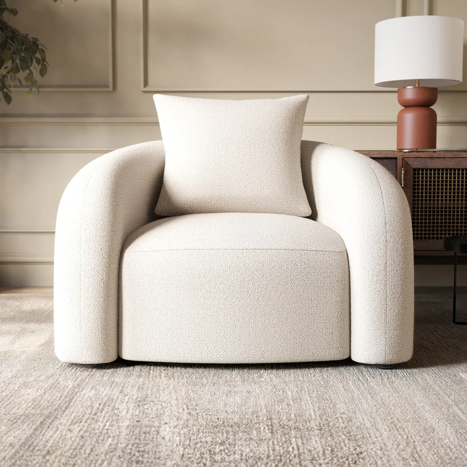 Curved Nursing Chair with Cushion - Cream, Boucle
