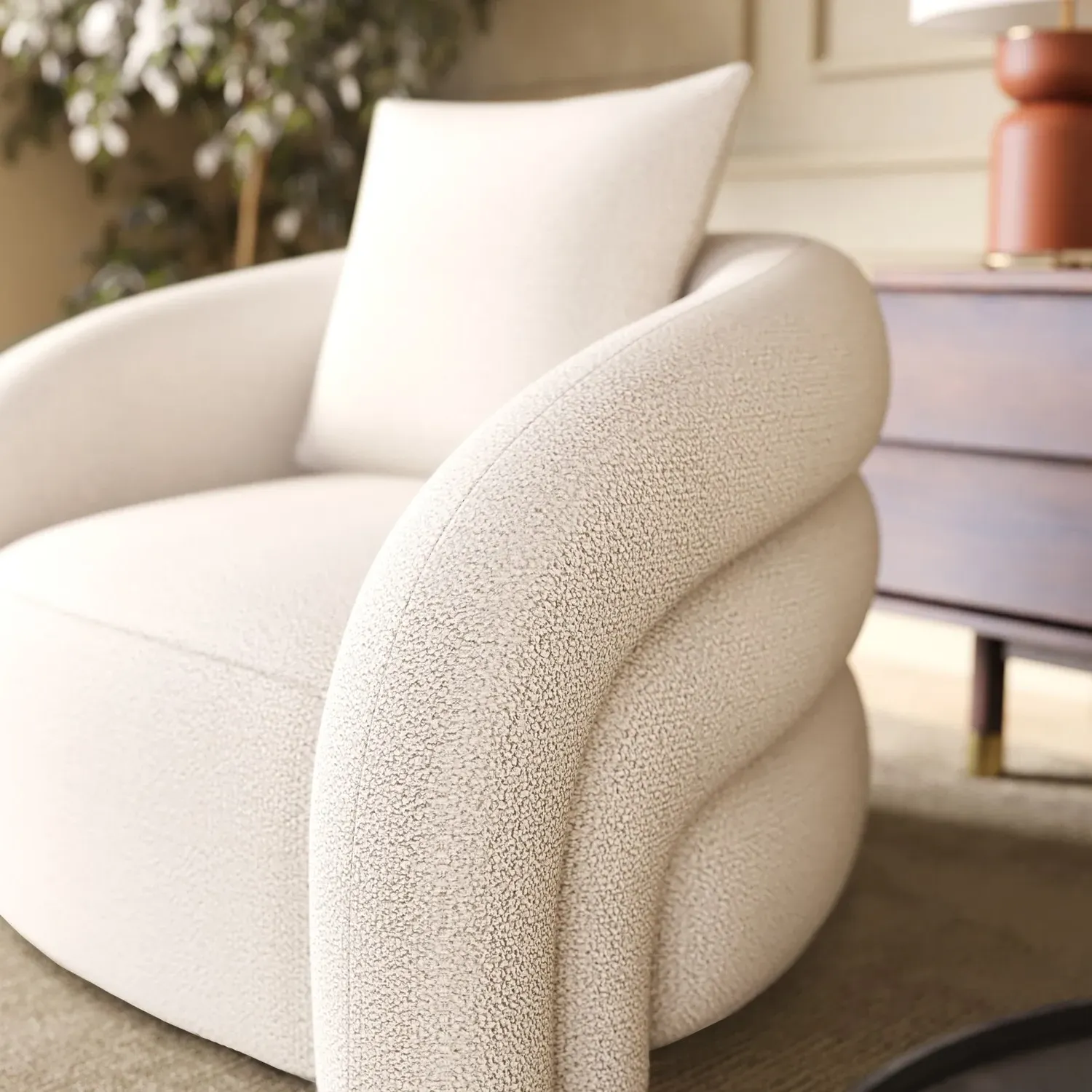 Curved Nursing Chair with Cushion - Cream, Boucle
