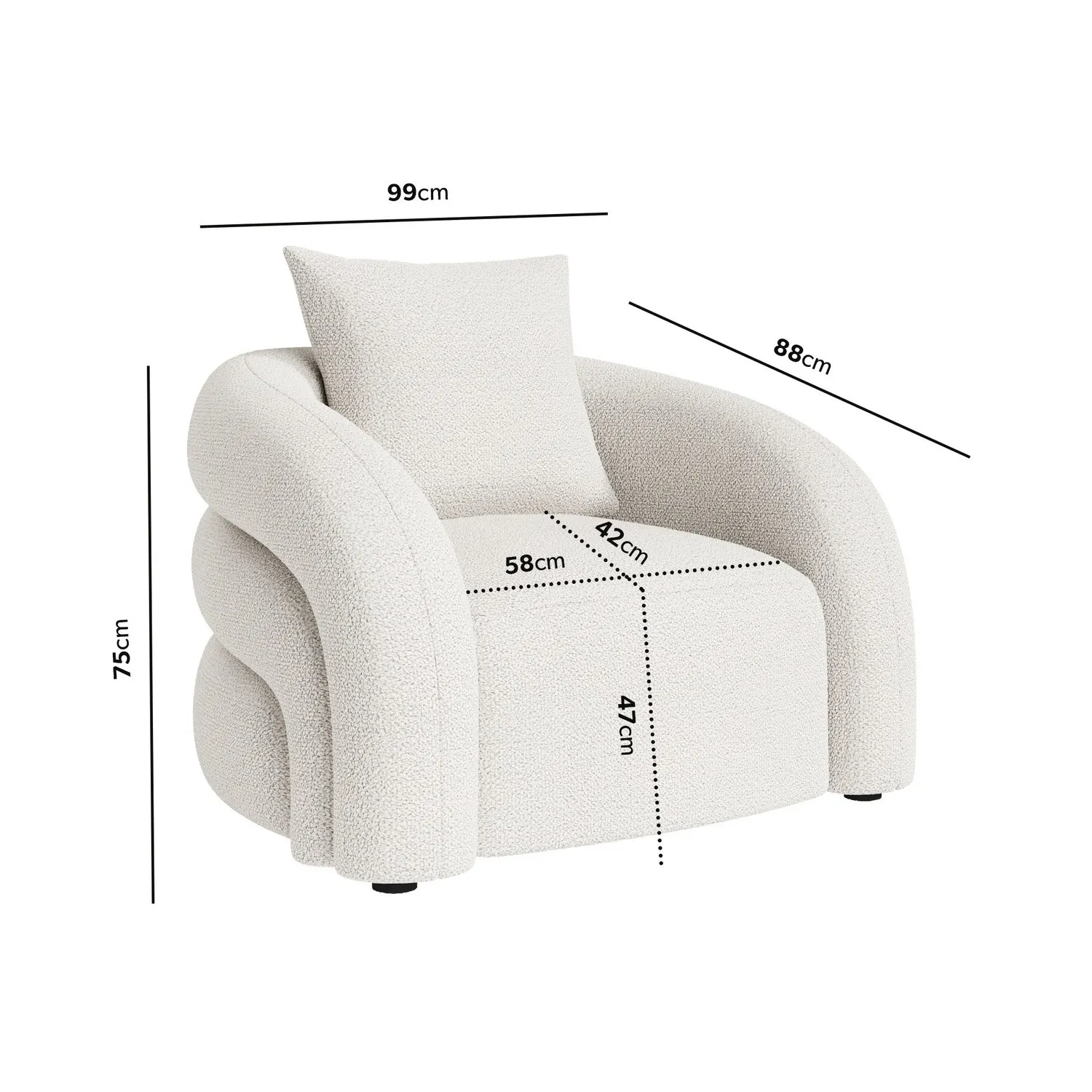 Curved Nursing Chair with Cushion - Cream, Boucle