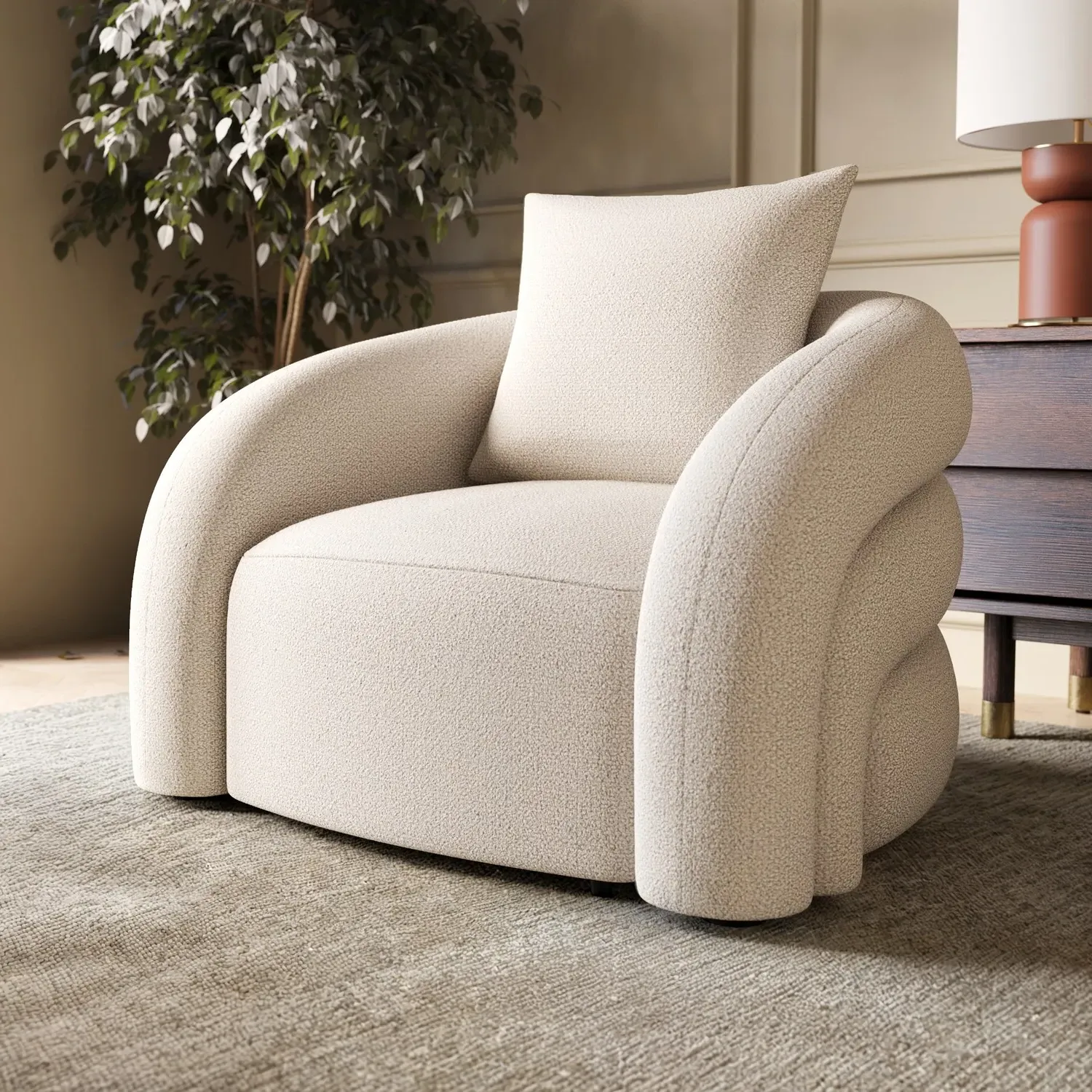 Curved Nursing Chair with Cushion - Cream, Boucle image