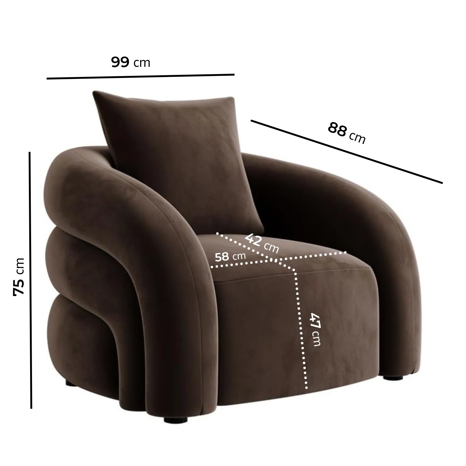 Nursing Chair with Cushion - Brown, Velvet
