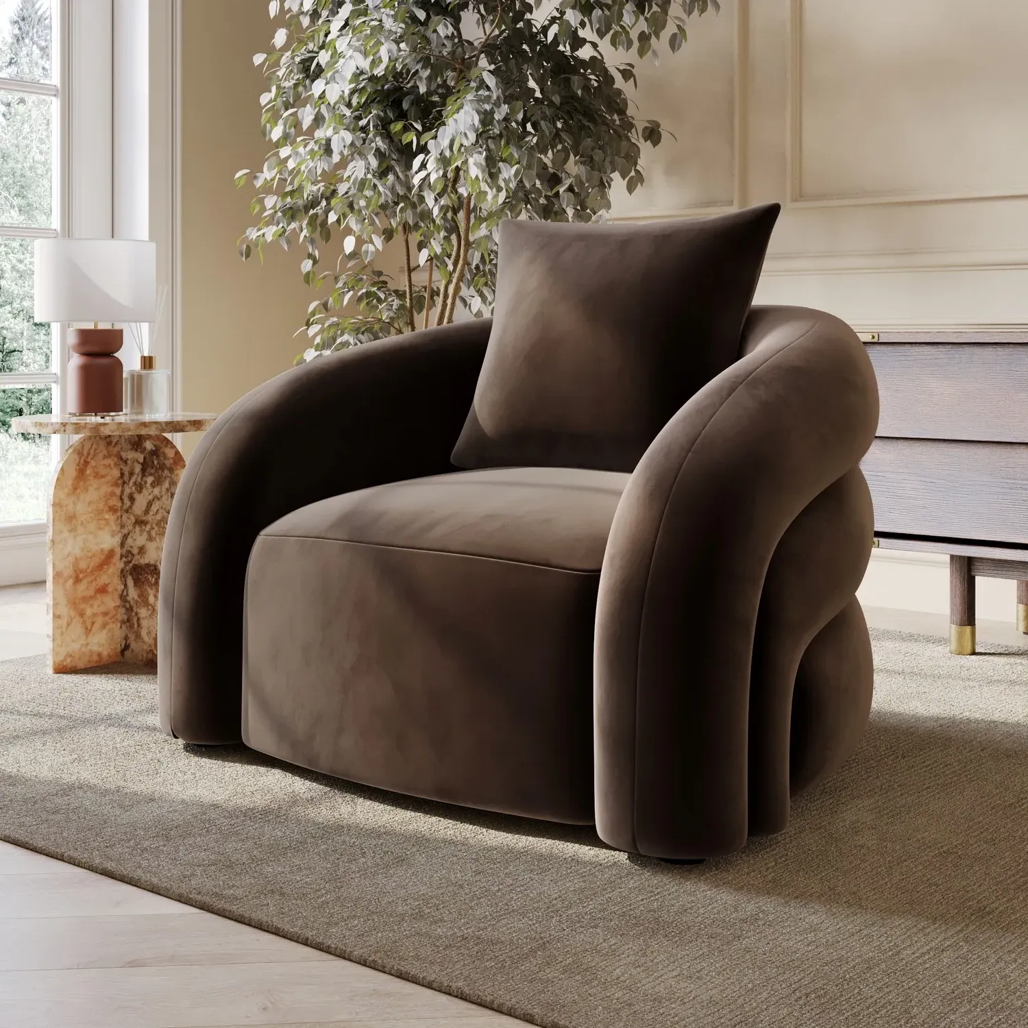 Nursing Chair with Cushion - Brown, Velvet image