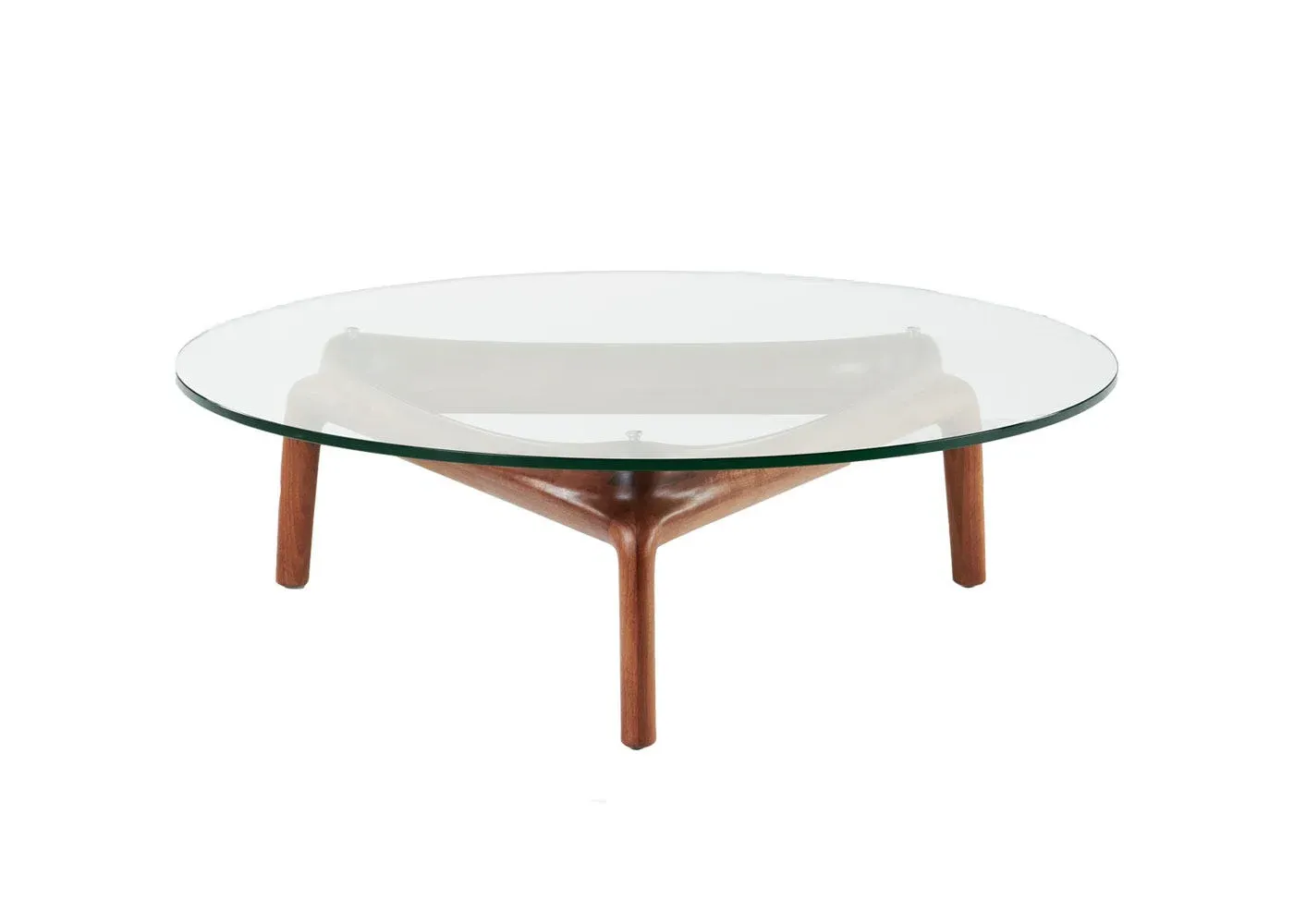 Round Coffee Table with Glass Top - Walnut