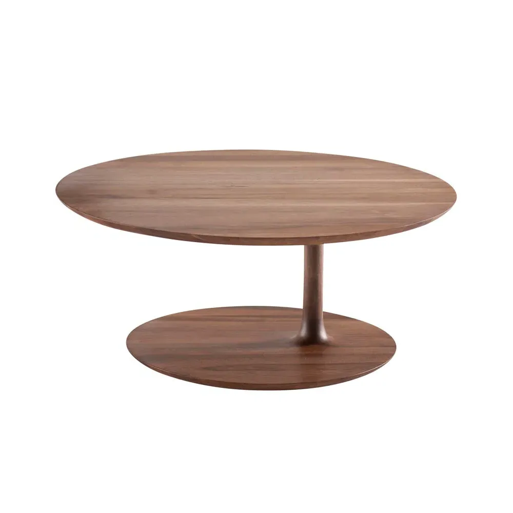 Round Side Table - Brown, European Walnut