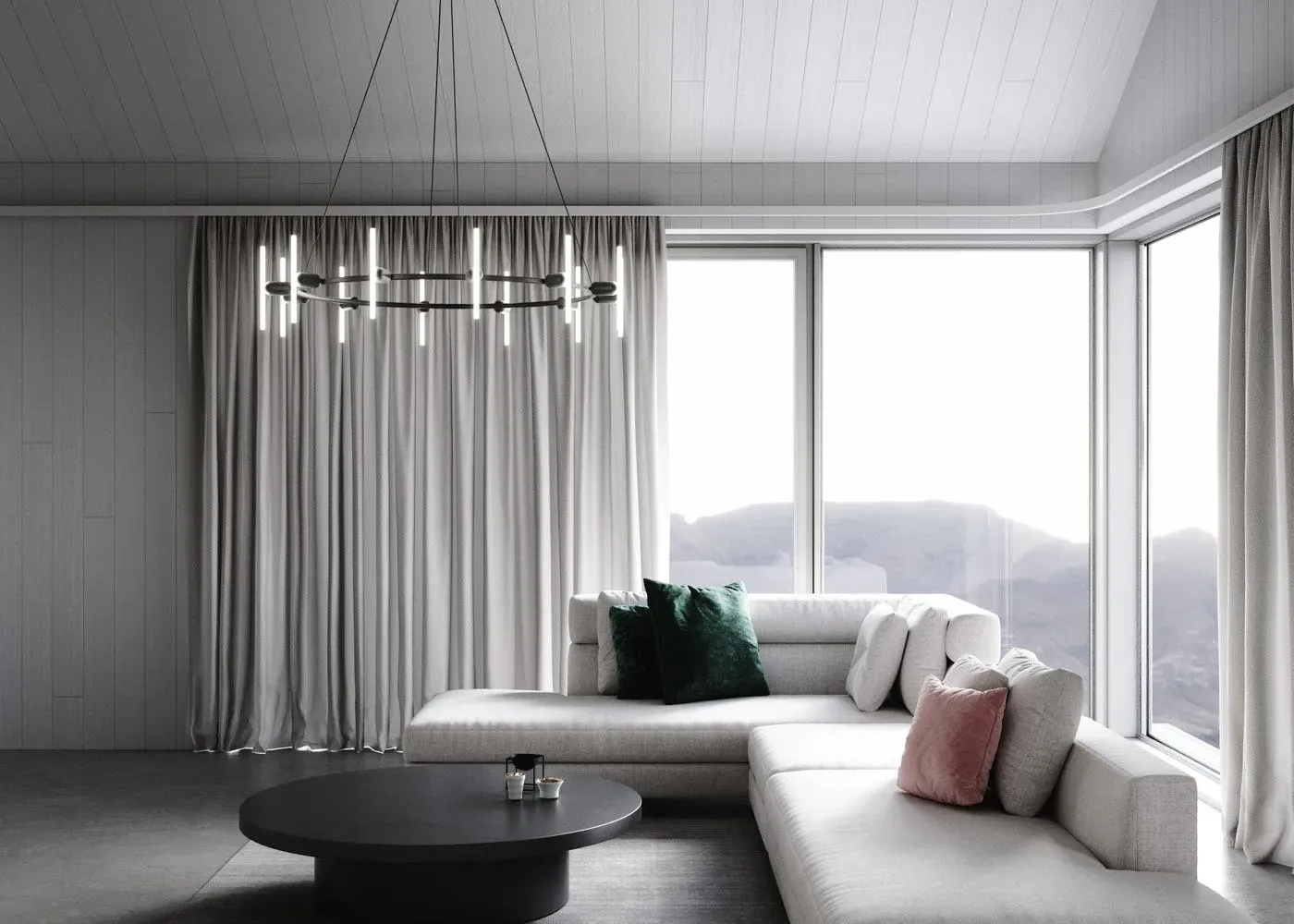Round 12-Bulb Chandelier - Black