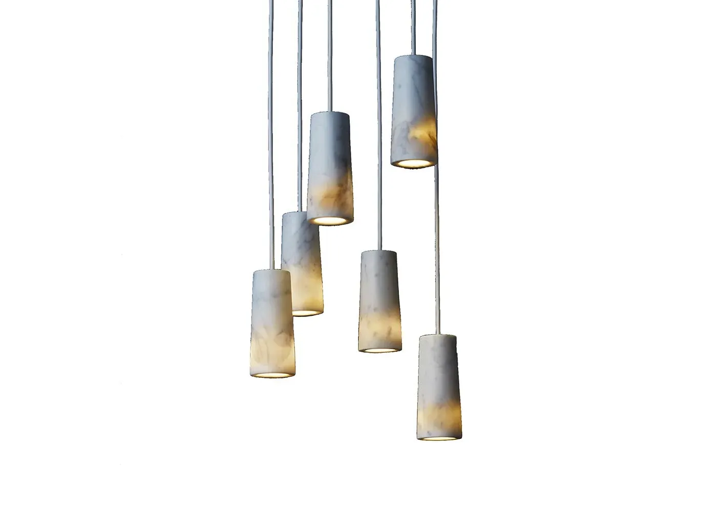 6-Light Pendant Cluster - White, Marble