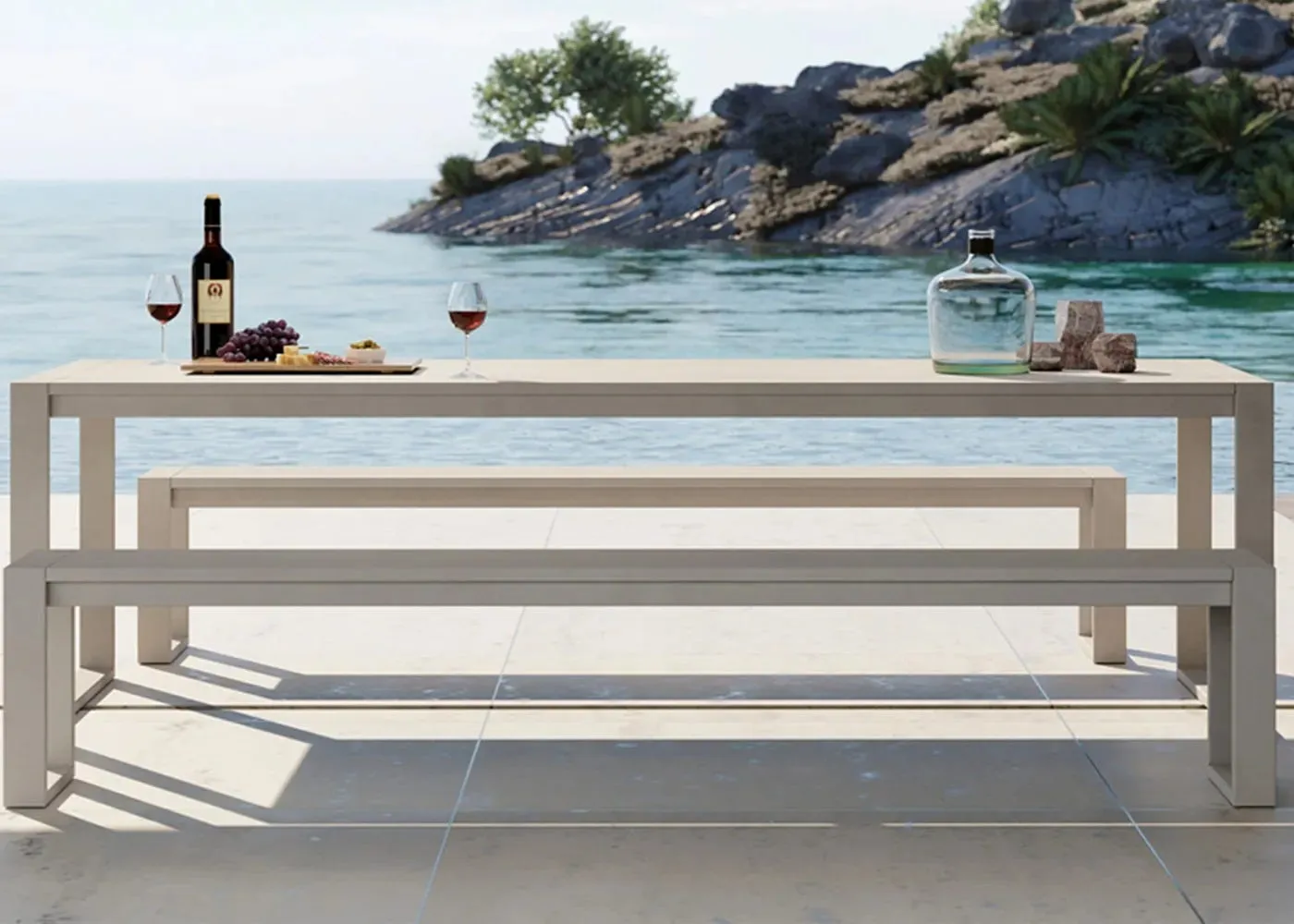 Communal Outdoor Bench - White, Aluminium