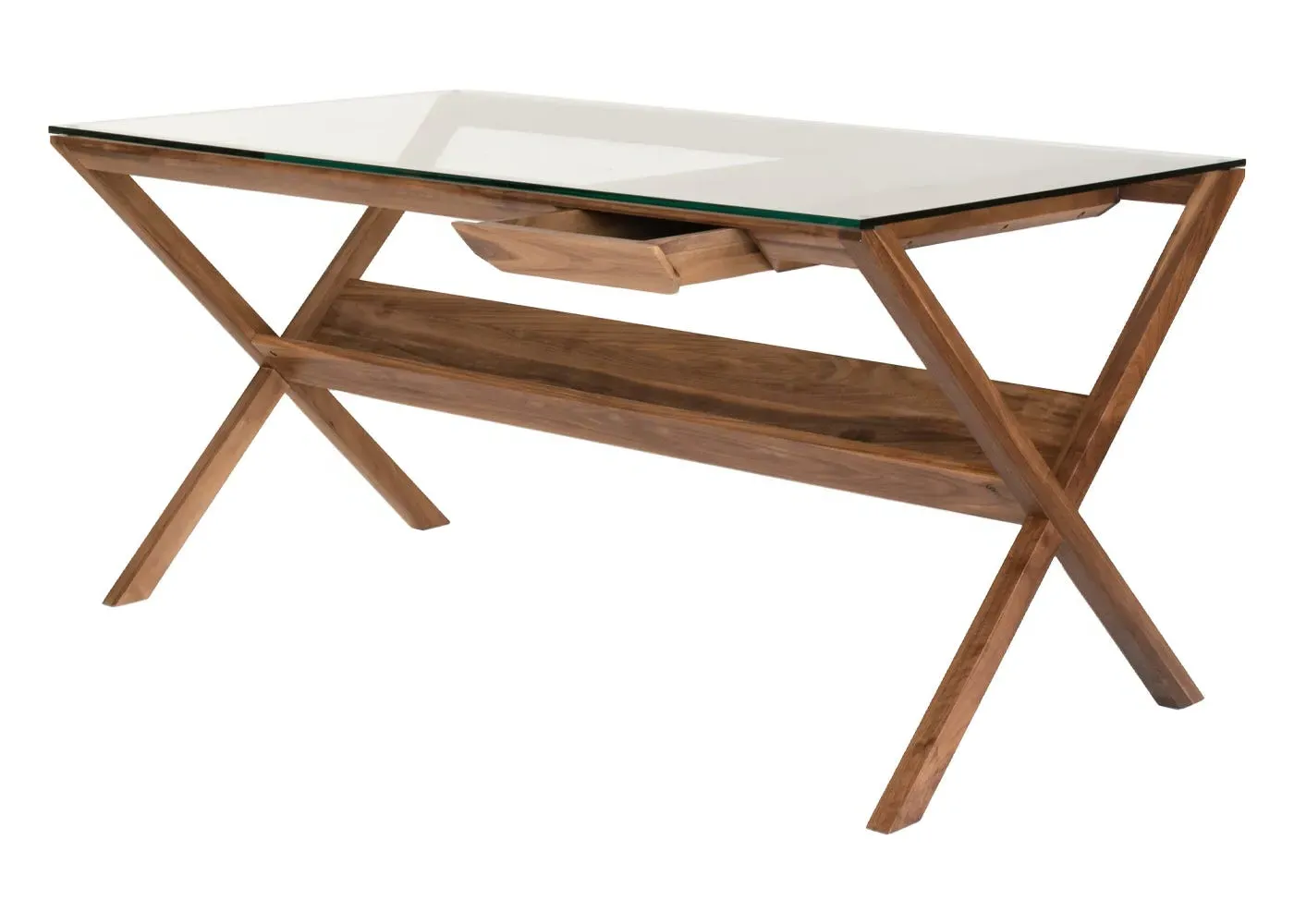 Contemporary Desk with Glass Top - Walnut Wood