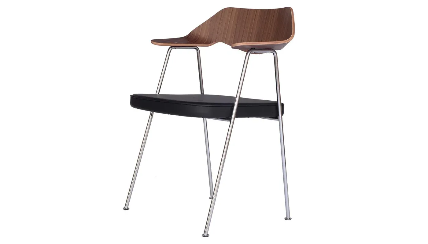 Dining Chair with Chrome Legs - Walnut