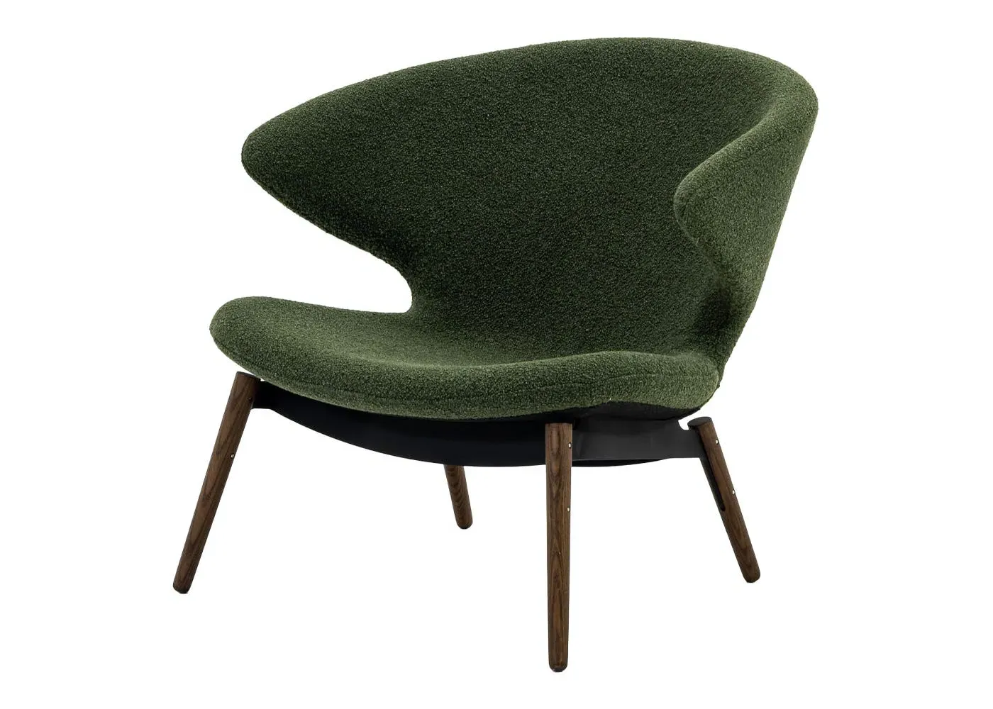 Lounge Chair with Walnut Frame - Green, Boucle