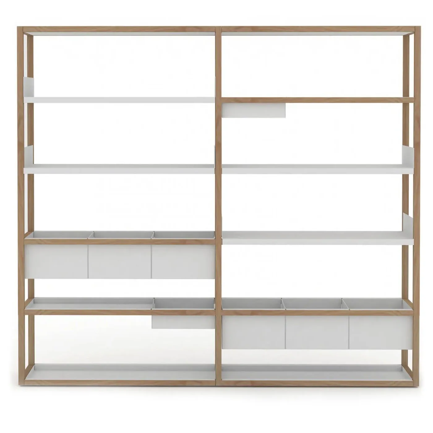 Tall Shelving Unit with Boxes - Light Wood