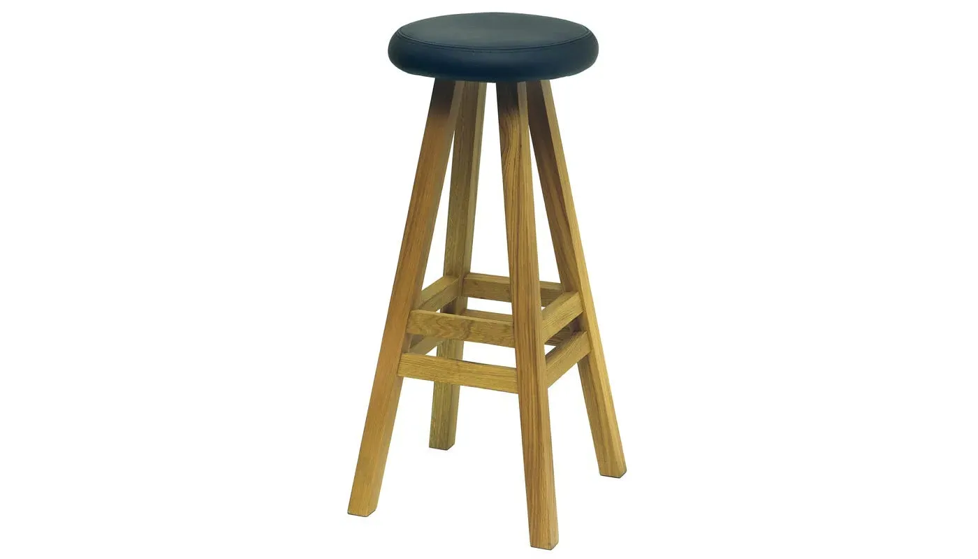 Tall Stool with Cushioned Seat - Oak, Leather image