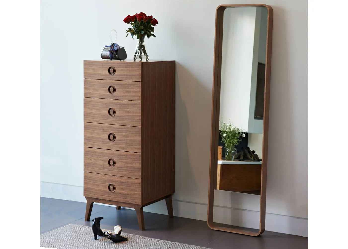 Tallboy Chest with Tapered Legs - Walnut, Wood