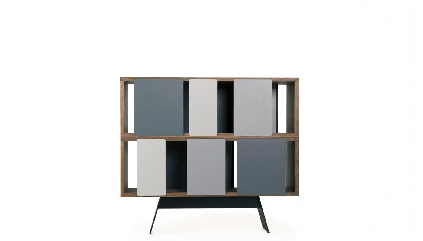 2-Tier Storage Cabinet with Sliding Panels - Walnut