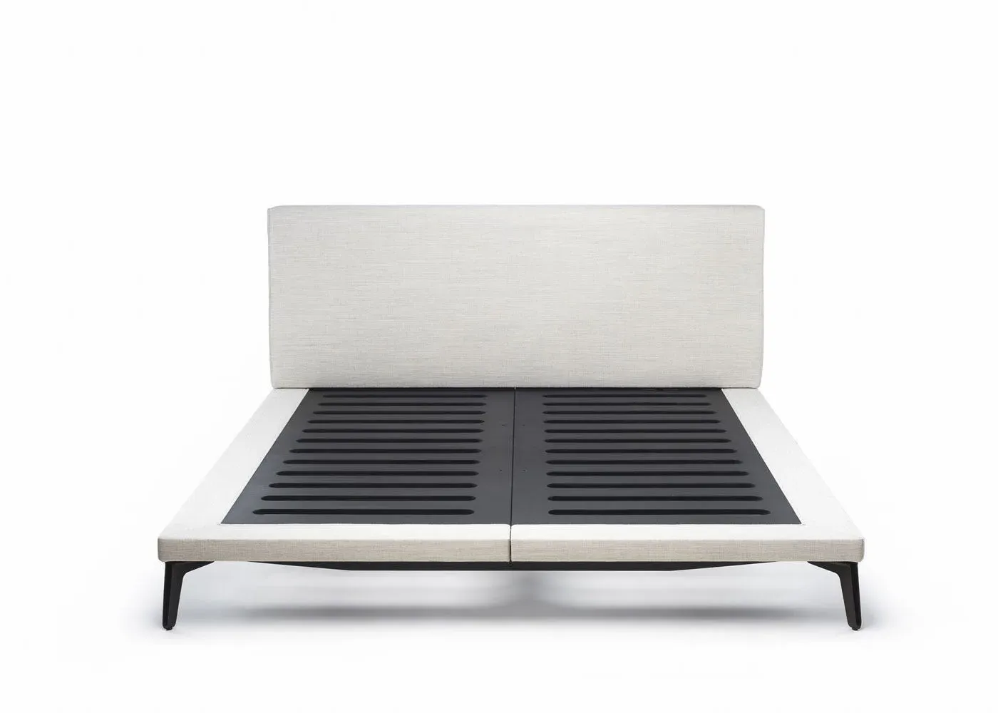 King Size Bed with Angular Headboard - Grey, Fabric