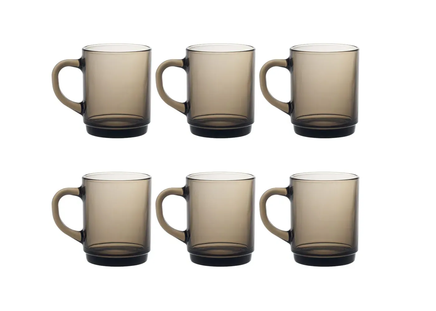 6-Piece Glass Mug Set - Smoke, Tempered Glass