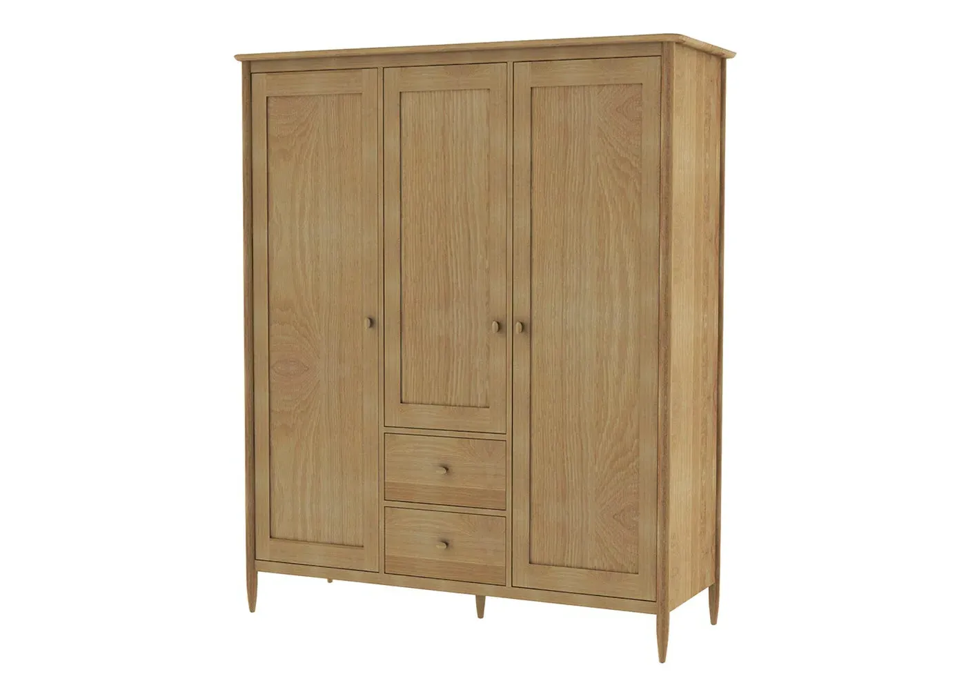 3-Door Wardrobe with Drawers - Light Wood, Oak image