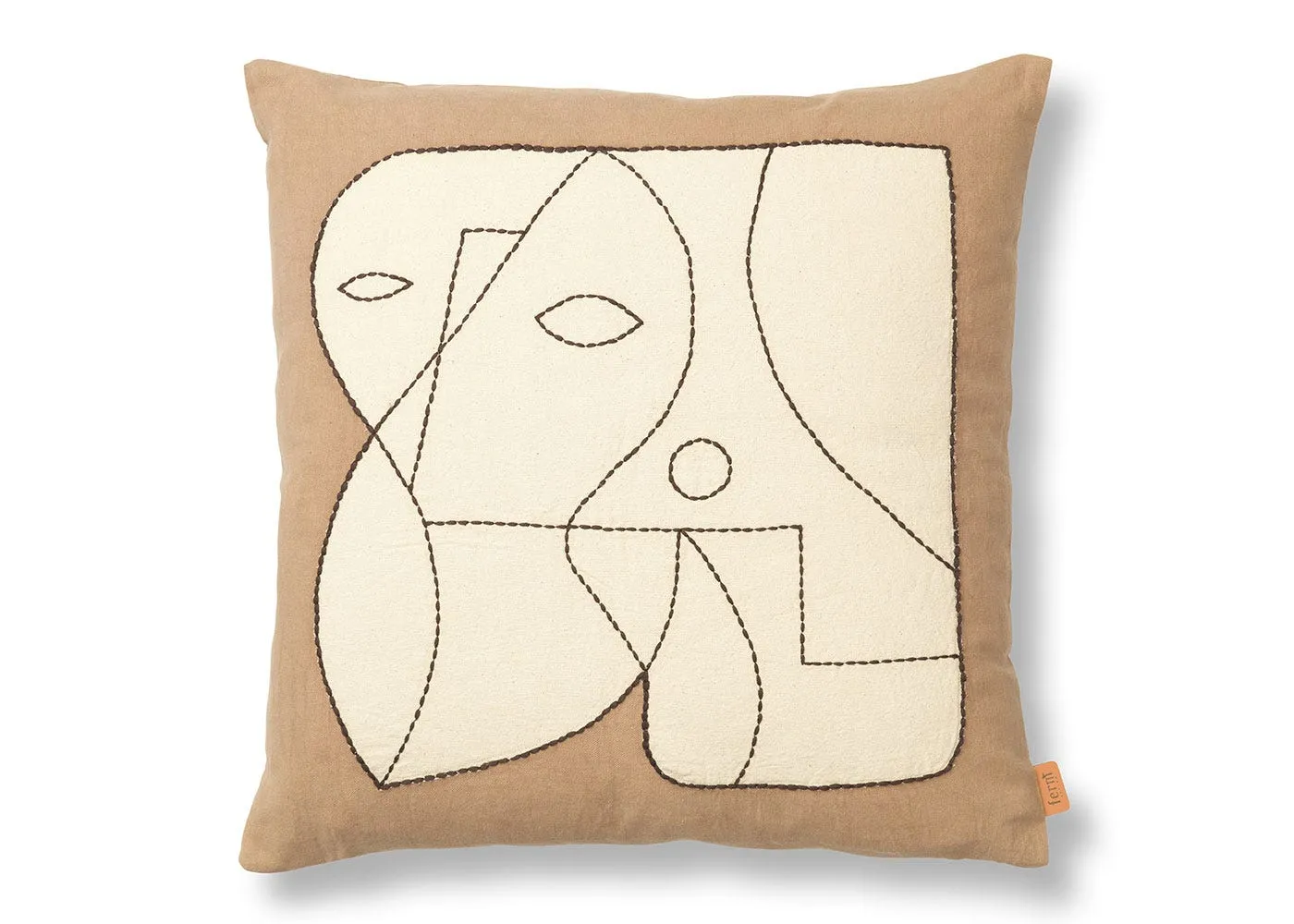 Square Cushion with Figure Pattern - Cream image