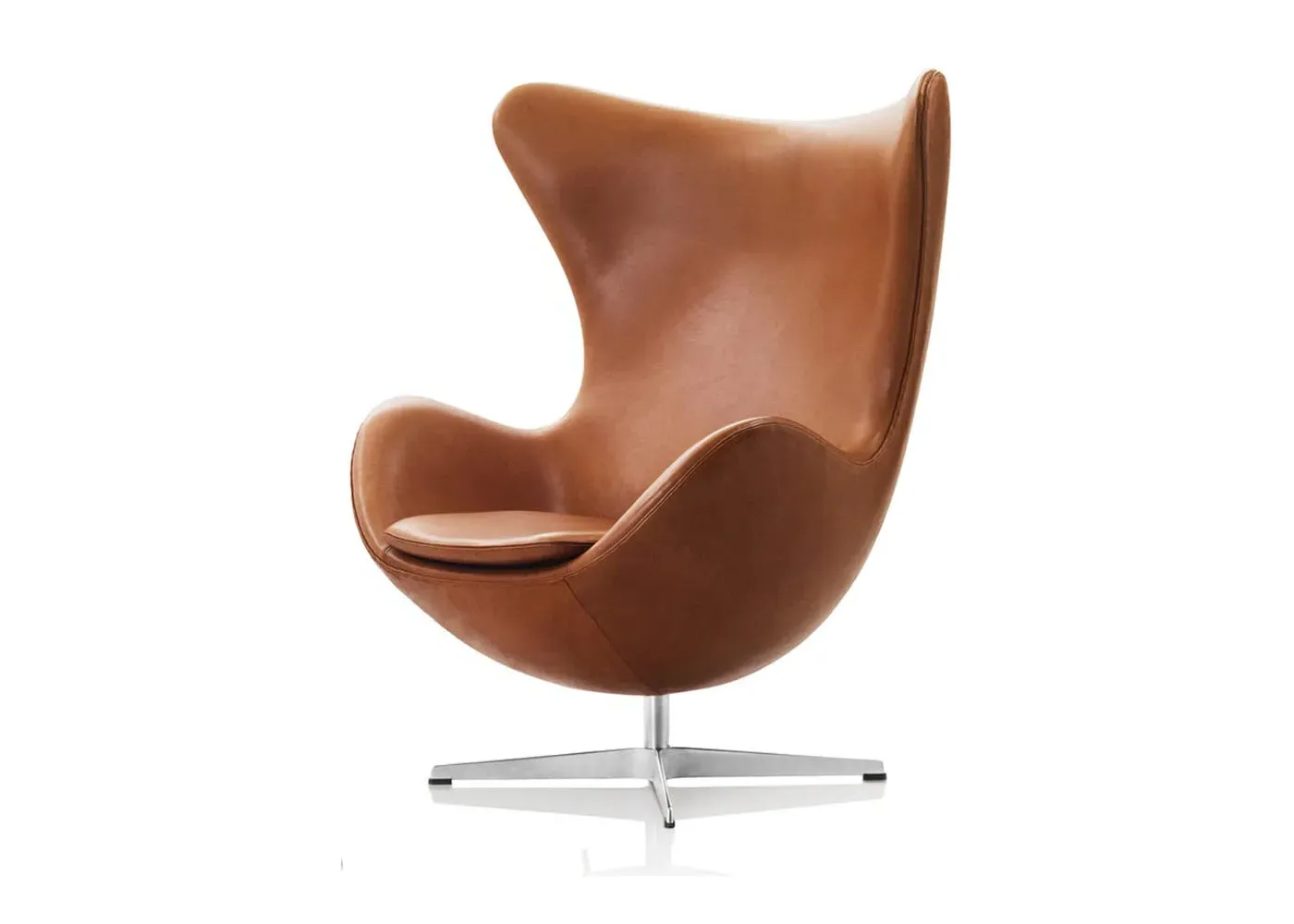 Egg Chair with Swivel Base - Brown, Leather