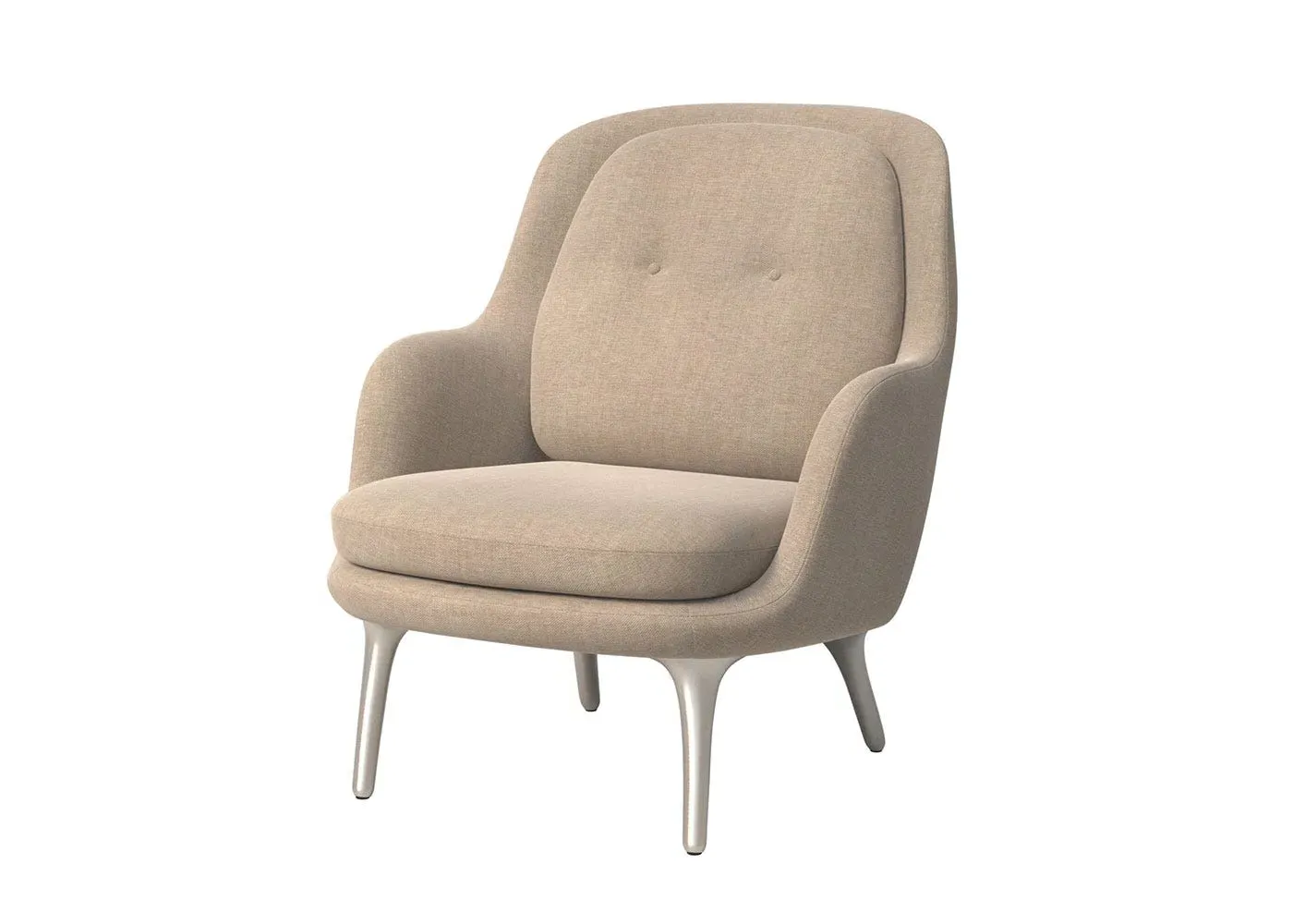 Lounge Chair with Aluminium Legs - Beige, Fabric