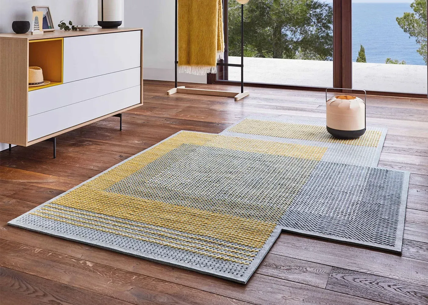 Geometric Area Rug with Layered Design - Grey